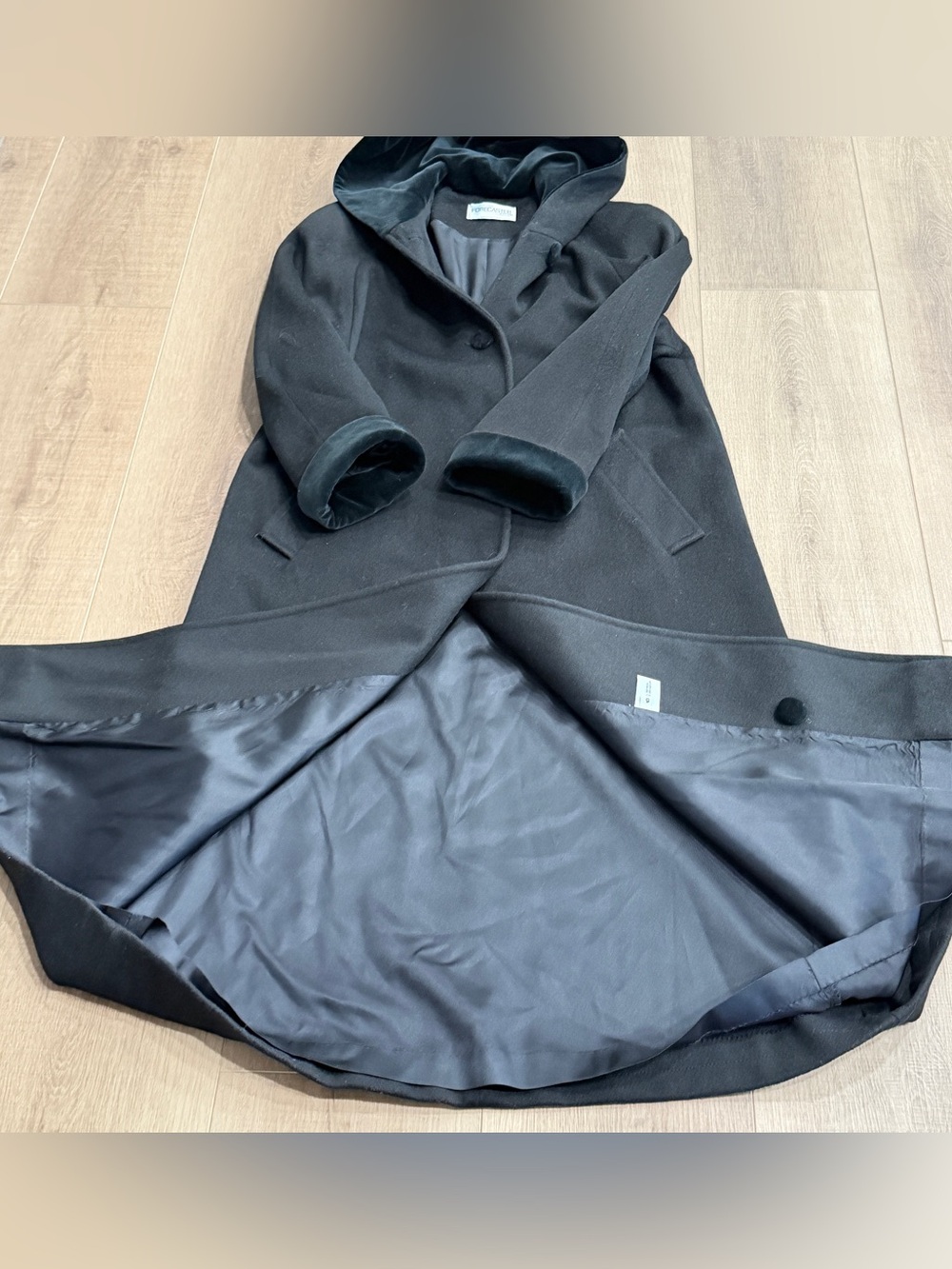 Forecaster of Boston Vintage 90’s Maxi Trench Coat 6 USA Wool Velvet Hood Black - Picture 10 of 15